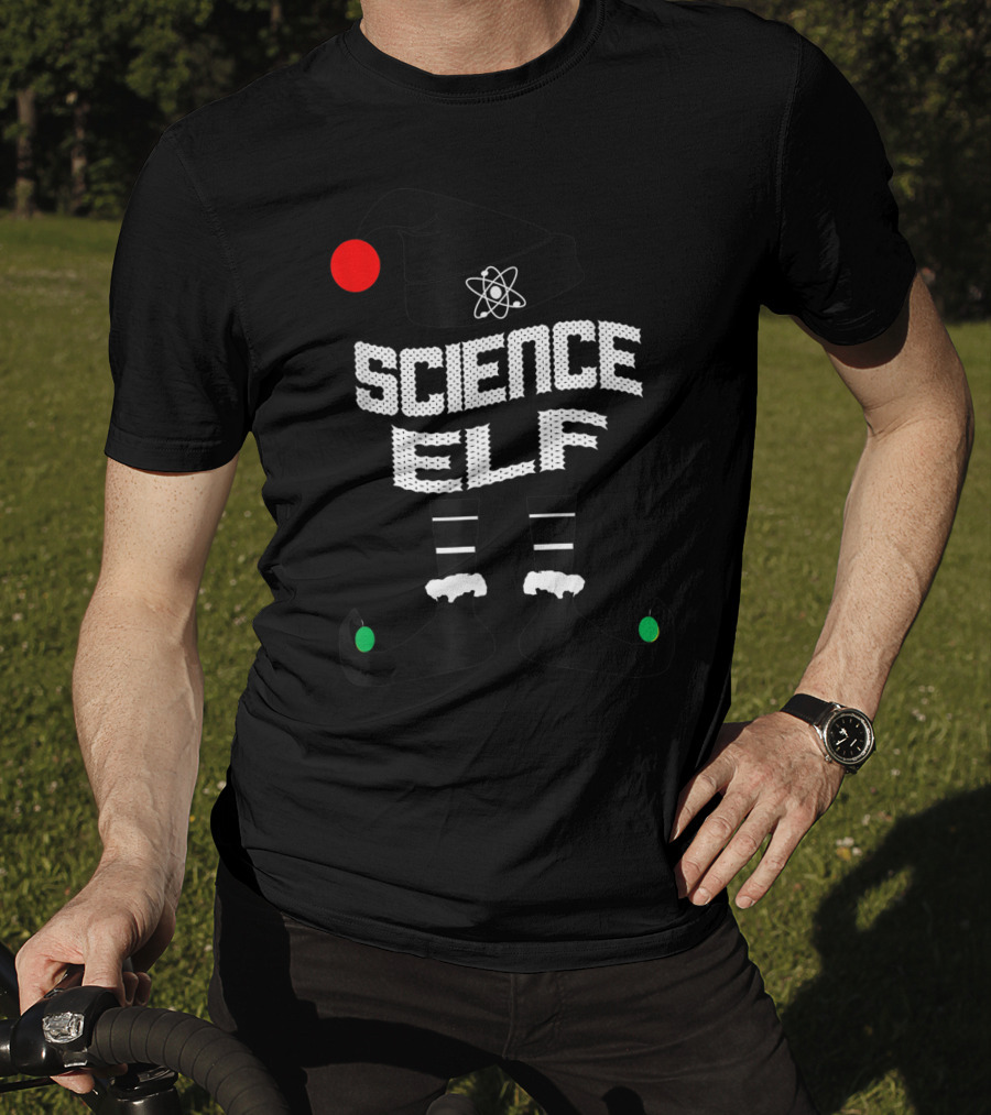 Science Elf Christmas Costume With Atom Hat And Striped Socks T-Shirt