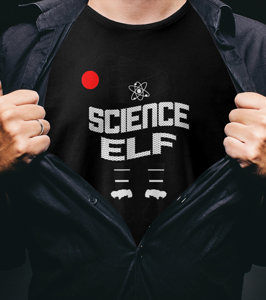 Science Elf Christmas Costume With Atom Hat And Striped Socks T-Shirt