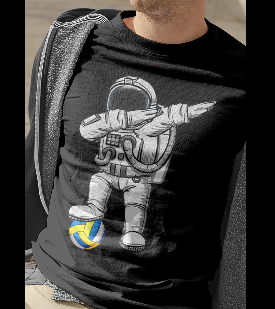 Cute Astronaut Dabbing With Volleyball Astronomy Lovers Galaxy T-Shirt