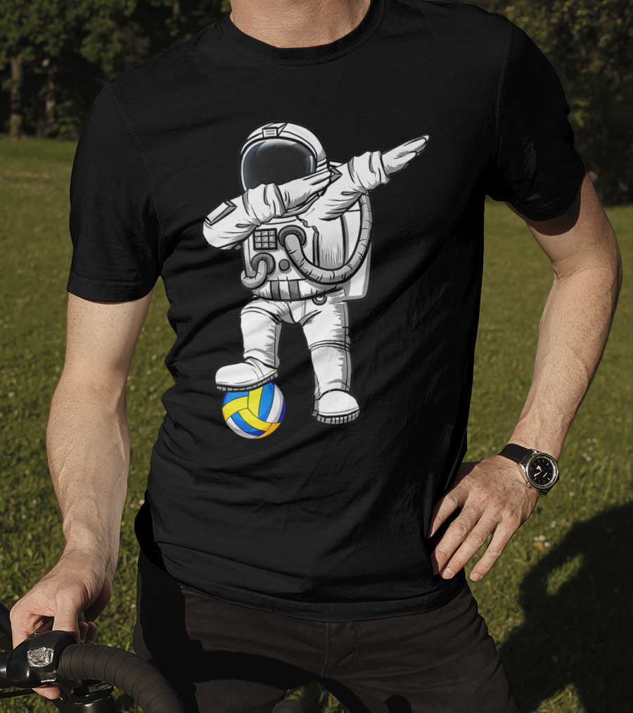 Cute Astronaut Dabbing With Volleyball Astronomy Lovers Galaxy T-Shirt