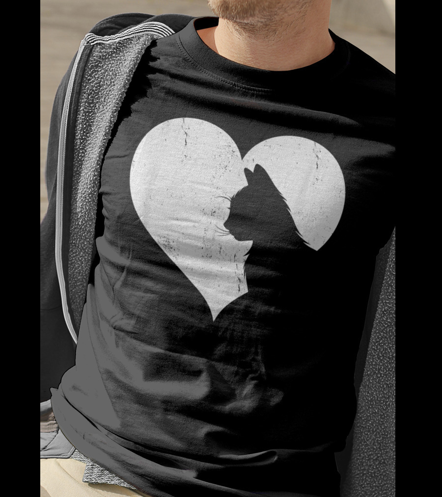 Cute Cat Heart Silhouette For Cat Lovers T-Shirt