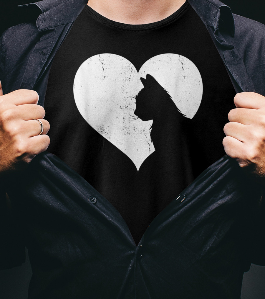 Cute Cat Heart Silhouette For Cat Lovers T-Shirt