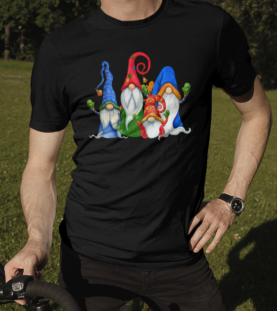 Cute Four 4 Nordic Gnomes Christmas Elves With Colorful Hats And Beards T-Shirt