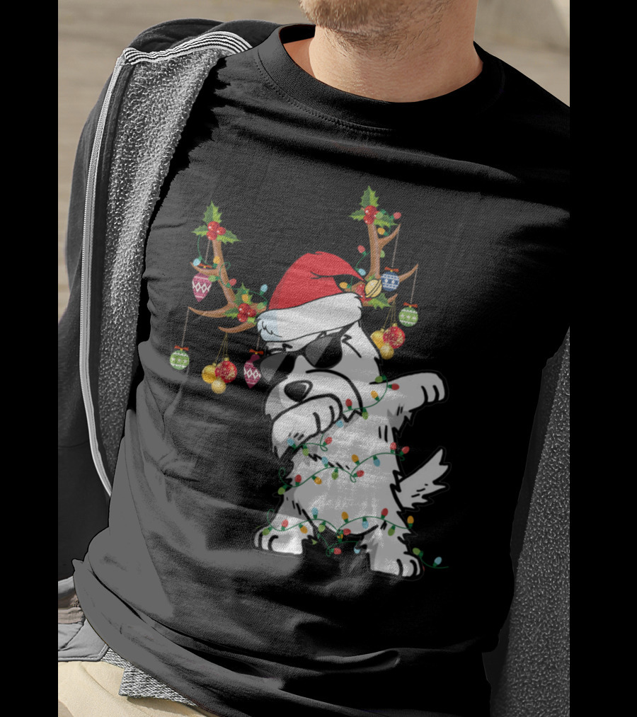 Dabbing Westie Dog Christmas Lights Santa Hat Reindeer Antlers Ornaments T-Shirt