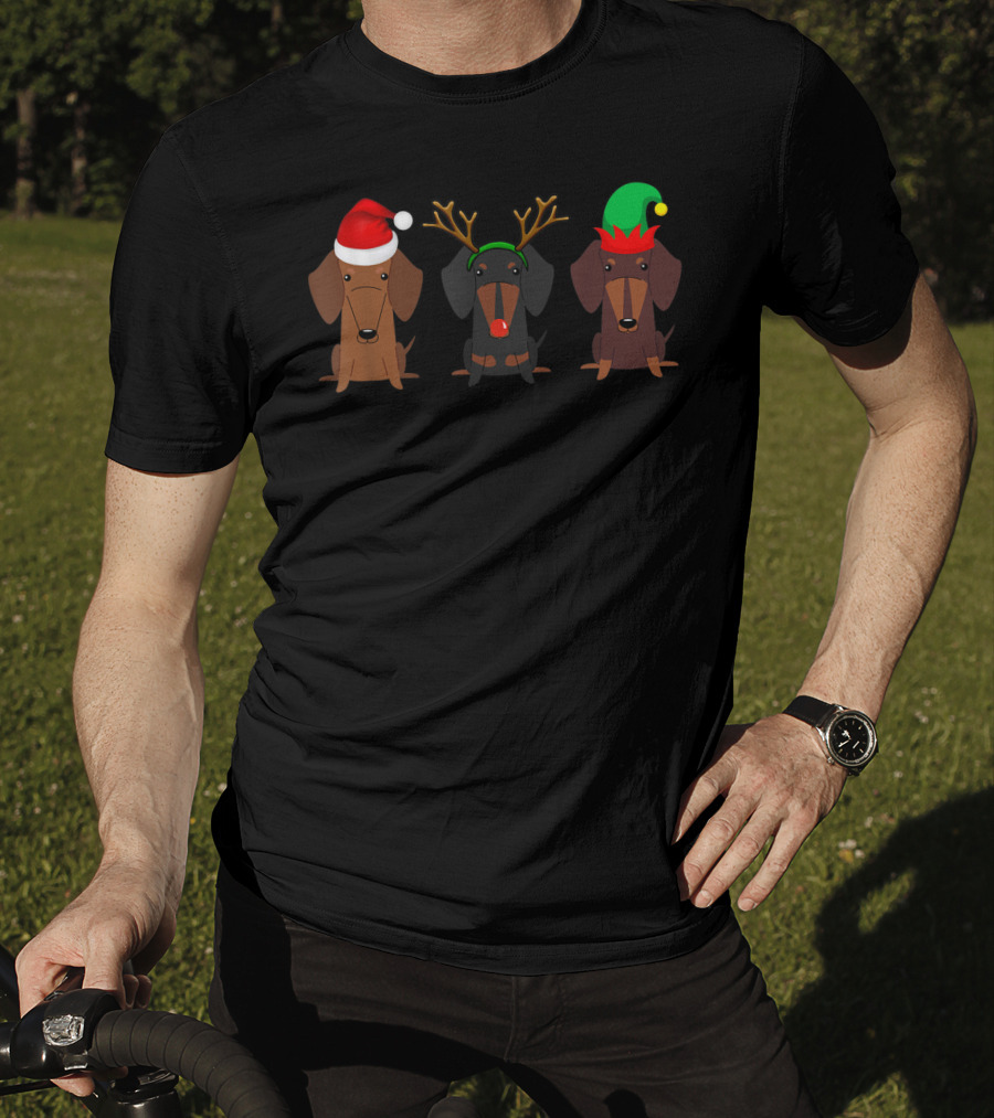 Dachshund Christmas Mom Women Weiner Dog With Santa Hat Reindeer Antlers Elf Hat T-Shirt