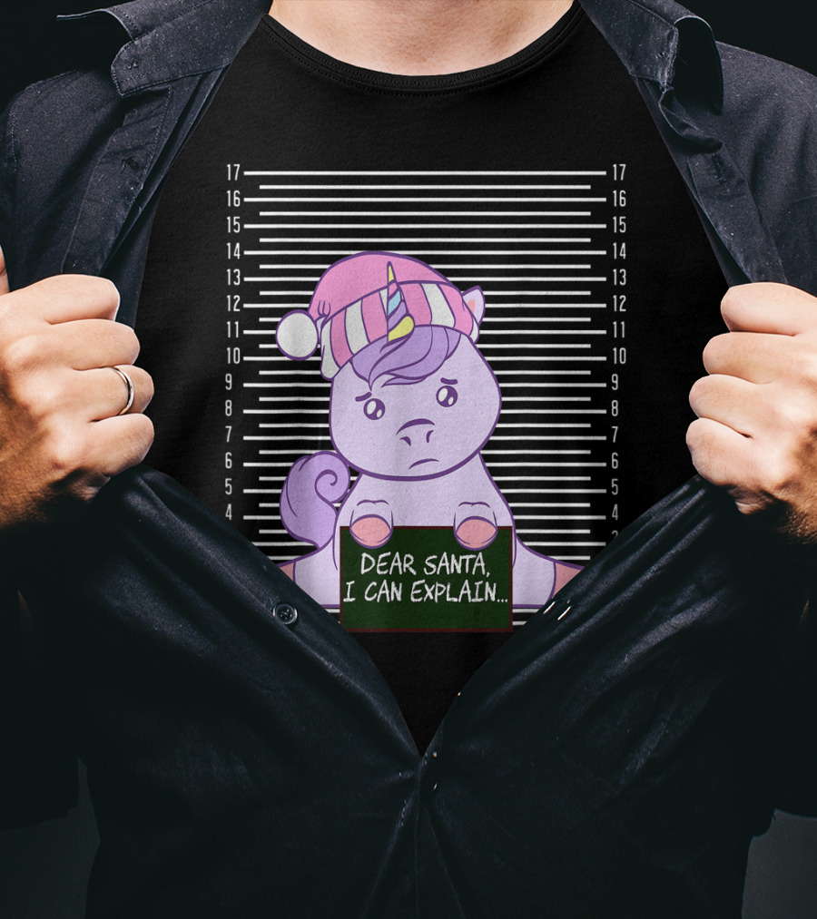 Dear Santa I Can Explain Mugshot Unicorn Christmas Hat T-Shirt