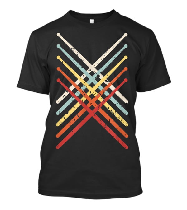 Vintage Drum Sticks Crossed Retro American Flag T-Shirt