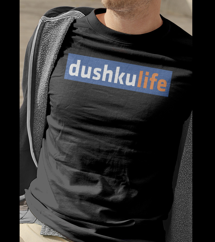 Dushkulife Logo Style Text In Orange And Blue T-Shirt