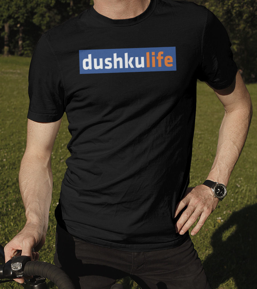 Dushkulife Logo Style Text In Orange And Blue T-Shirt
