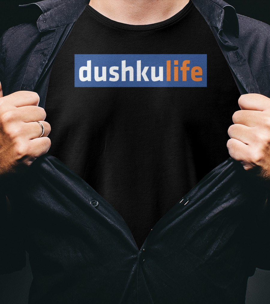Dushkulife Logo Style Text In Orange And Blue T-Shirt