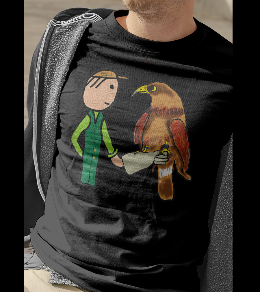Falconry Handler With Illustrated Bird Of Prey T-Shirt