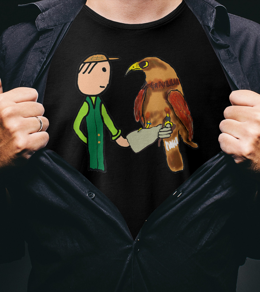 Falconry Handler With Illustrated Bird Of Prey T-Shirt