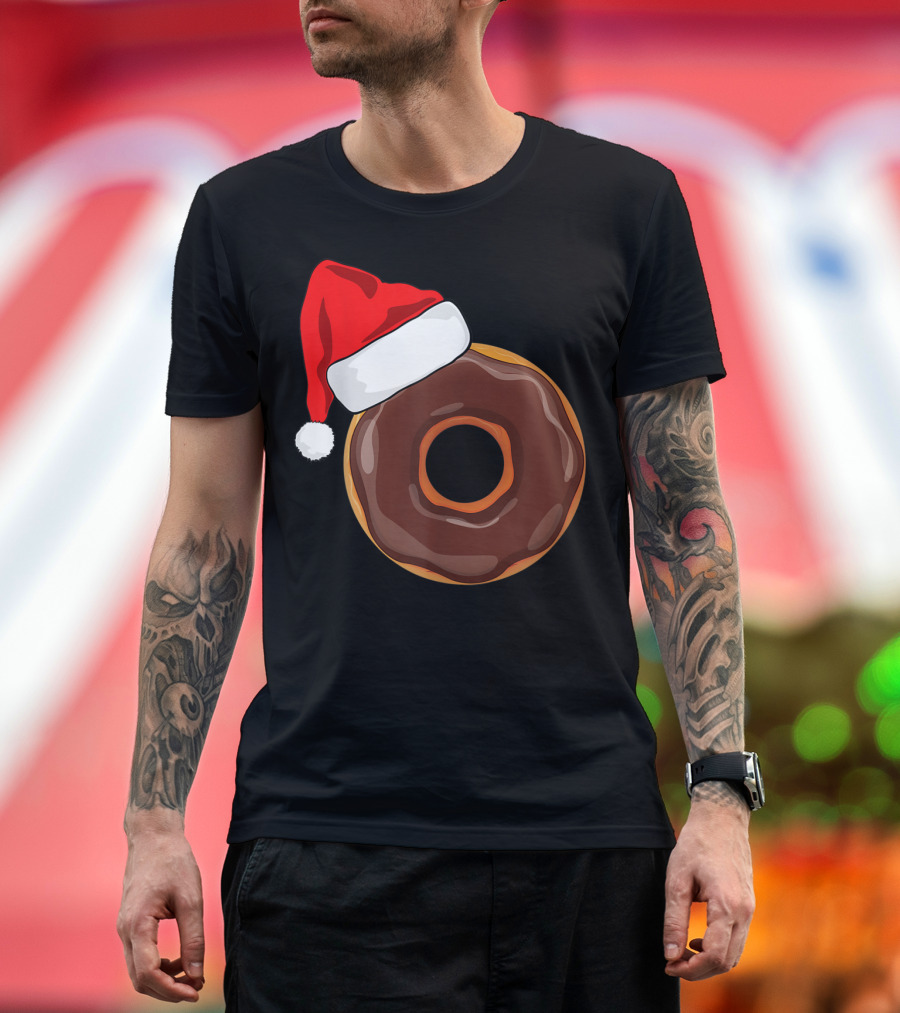 Santa Hat Chocolate Donut Christmas Humor T-Shirt
