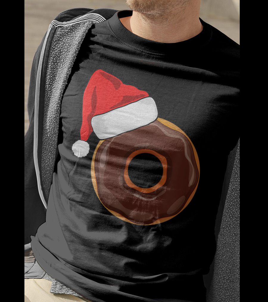 Santa Hat Chocolate Donut Christmas Humor T-Shirt