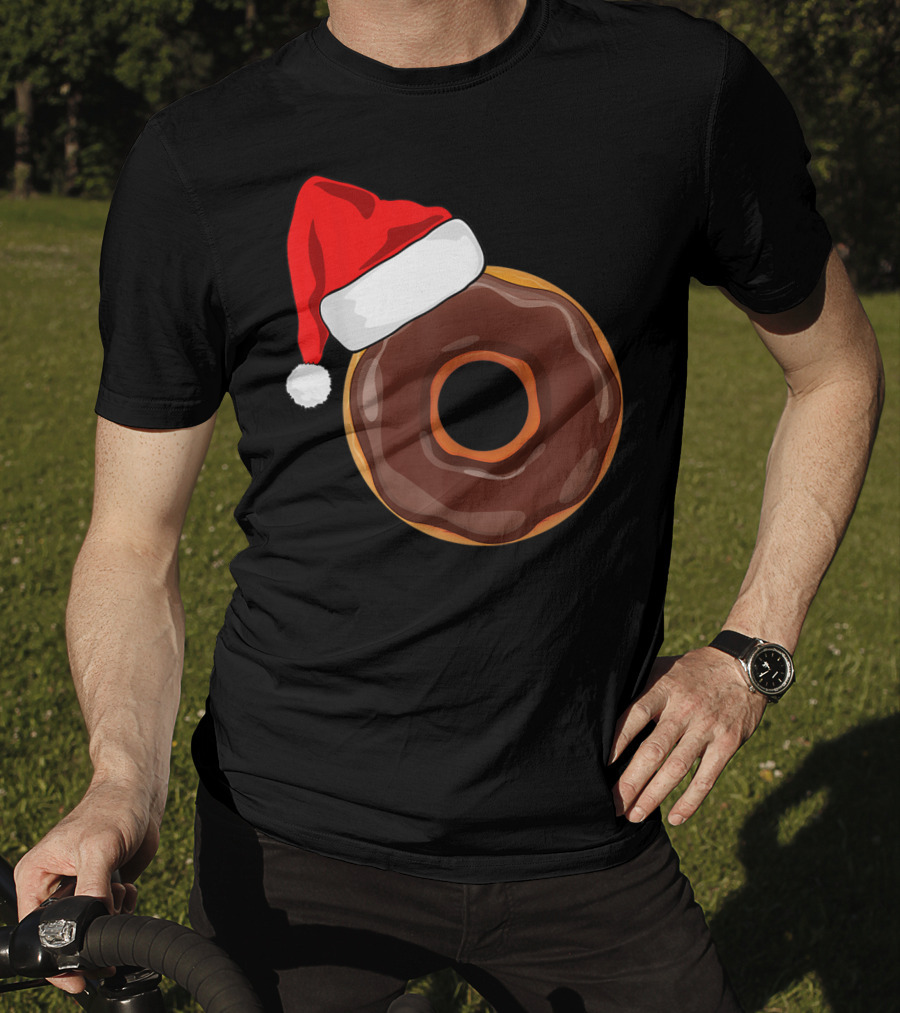 Santa Hat Chocolate Donut Christmas Humor T-Shirt