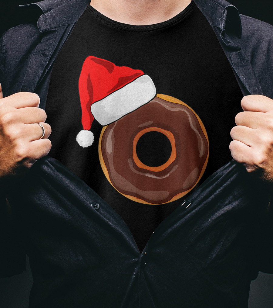 Santa Hat Chocolate Donut Christmas Humor T-Shirt