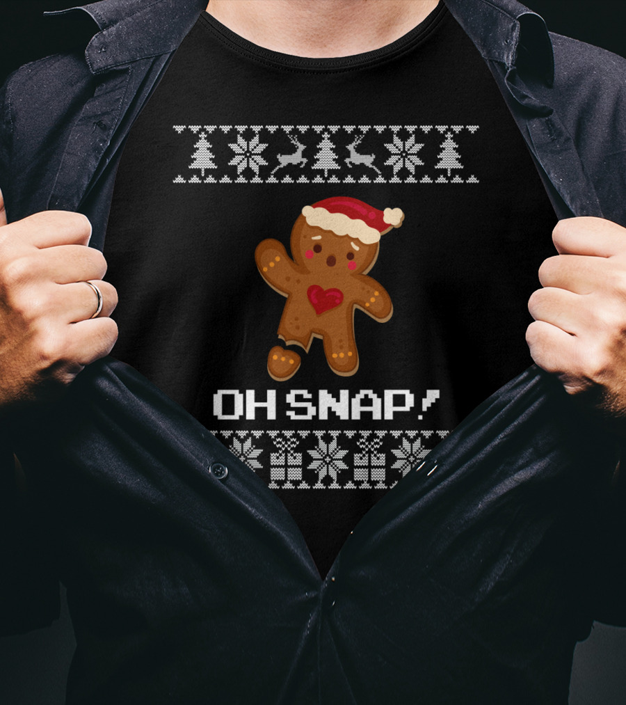 Oh Snap Gingerbread Christmas Santa Hat Ugly T-Shirt