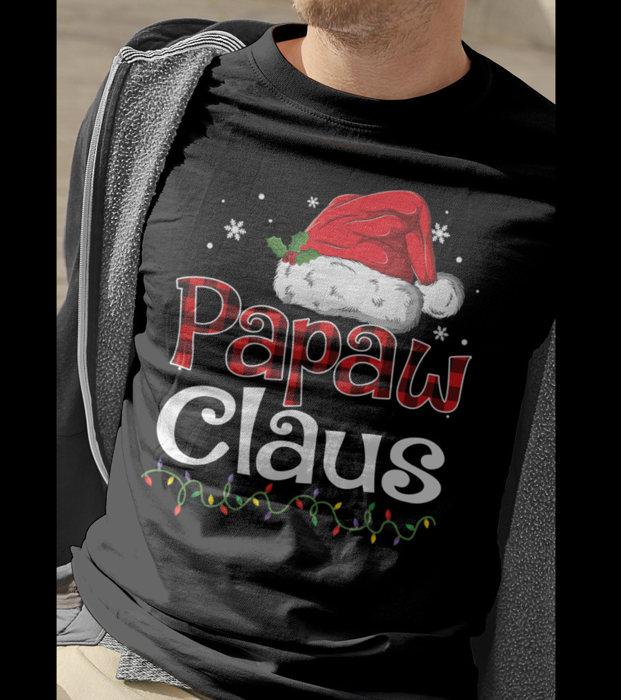Papaw Claus Christmas Santa Hat Snowflakes Lights T-Shirt