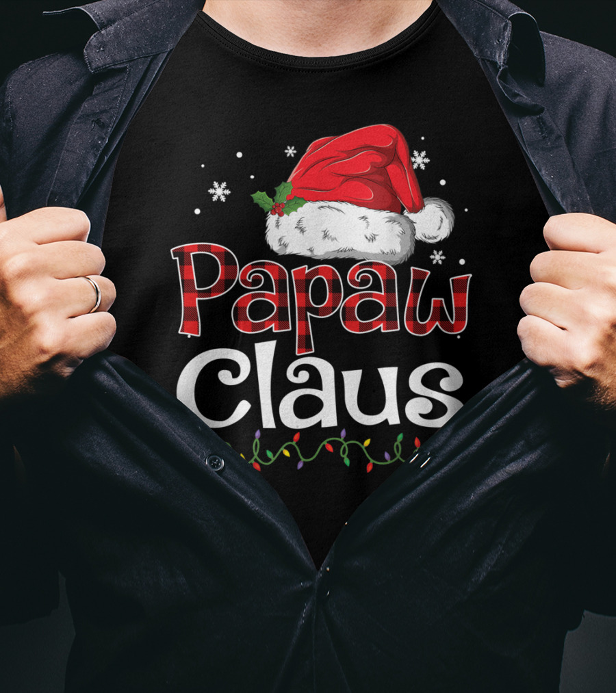 Papaw Claus Christmas Santa Hat Snowflakes Lights T-Shirt
