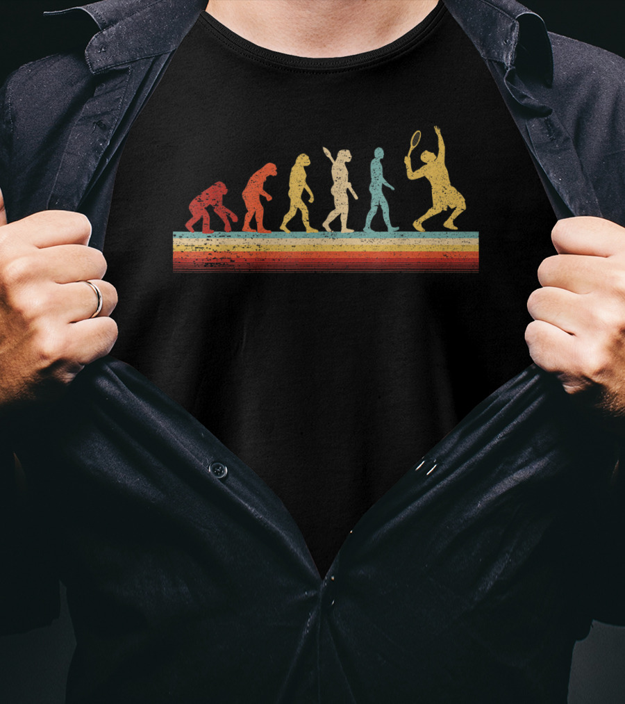 Funny Tennis Evolution Ape To Player Retro Tennis Racket T-Shirt