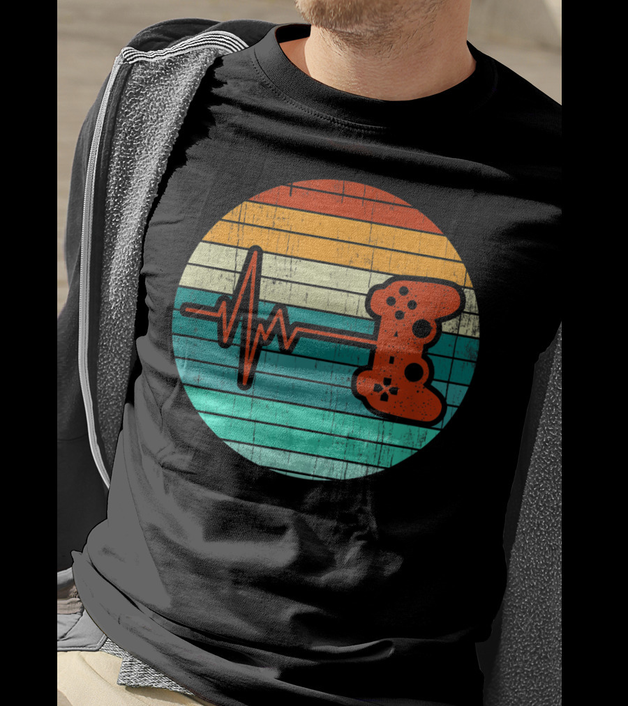Funny Video Game Lover Heartbeat Retro Controller T-Shirt