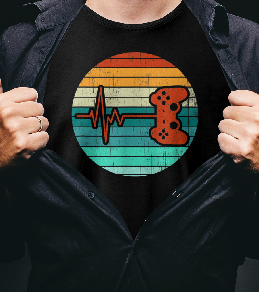 Funny Video Game Lover Heartbeat Retro Controller T-Shirt