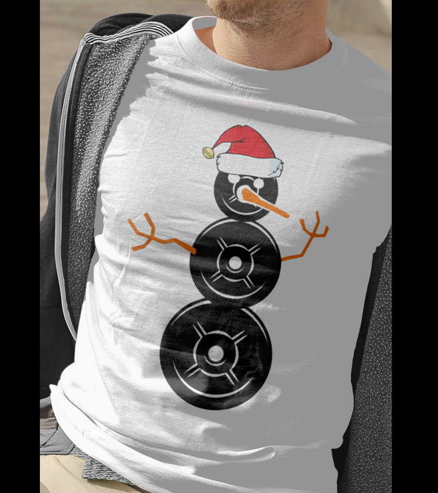 Funny Santa Hat Weightlifting Snowman Barbell T-Shirt