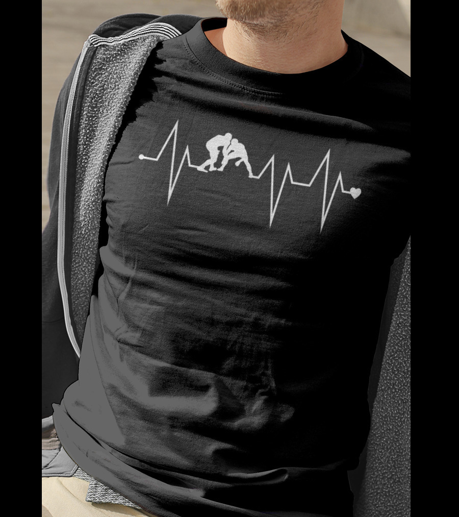 MMA Wrestler Heartbeat Pulse Funny Wrestling Heart T-Shirt