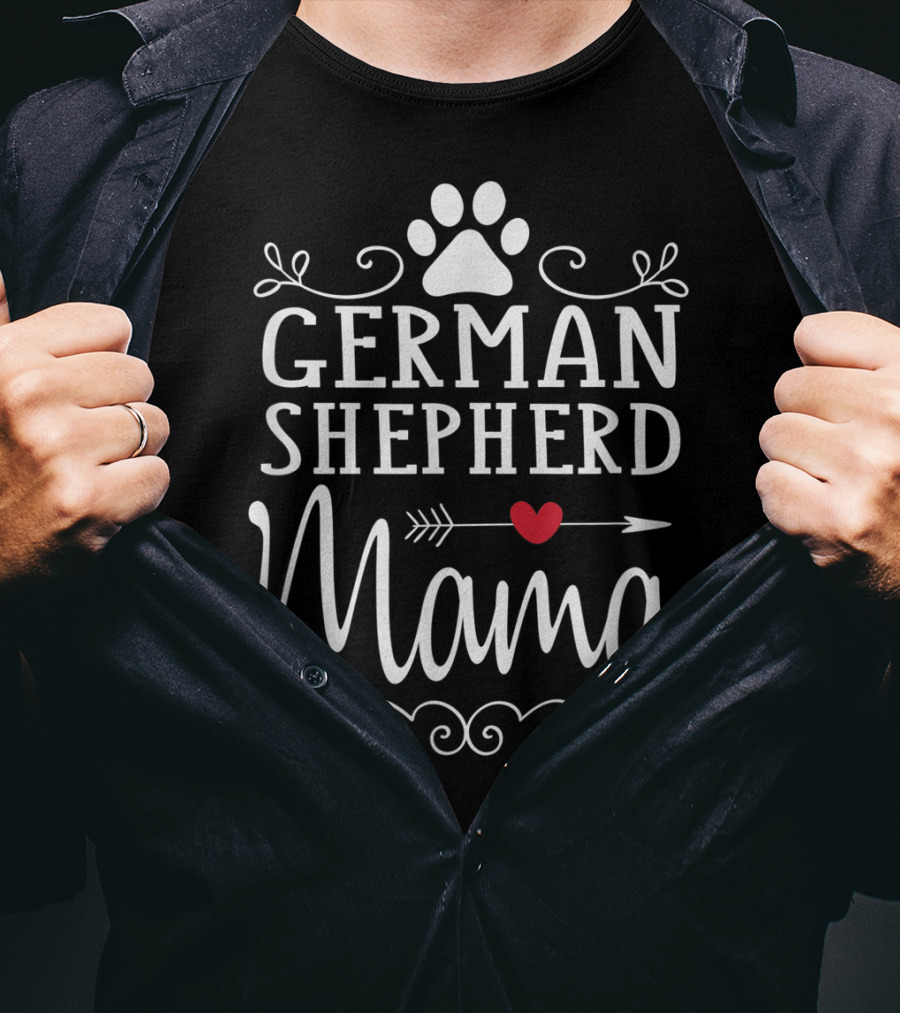 German Shepherd Mama German Shepherd Lover Paw Heart Arrow T-Shirt