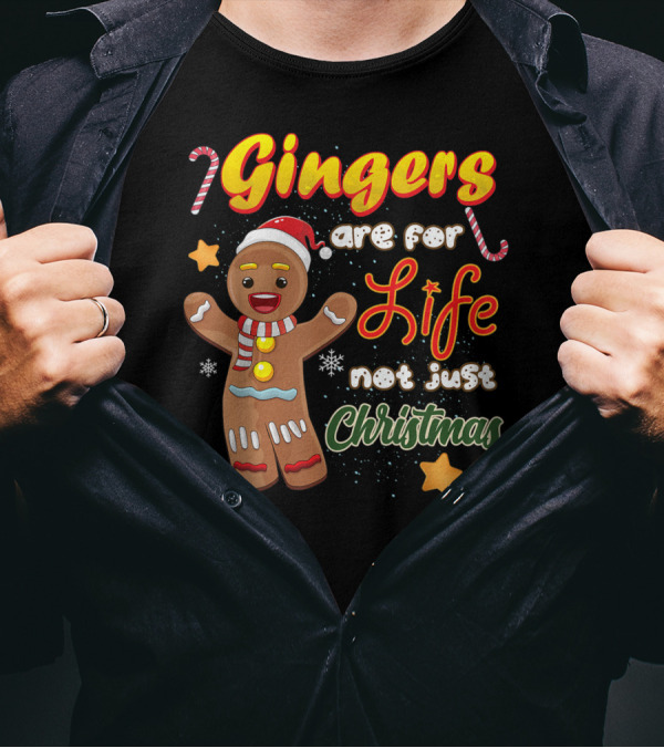 Gingers Are For Life Not Just Christmas Gingerbread Cookie With Candy Cane And Santa Hat T-Shirt