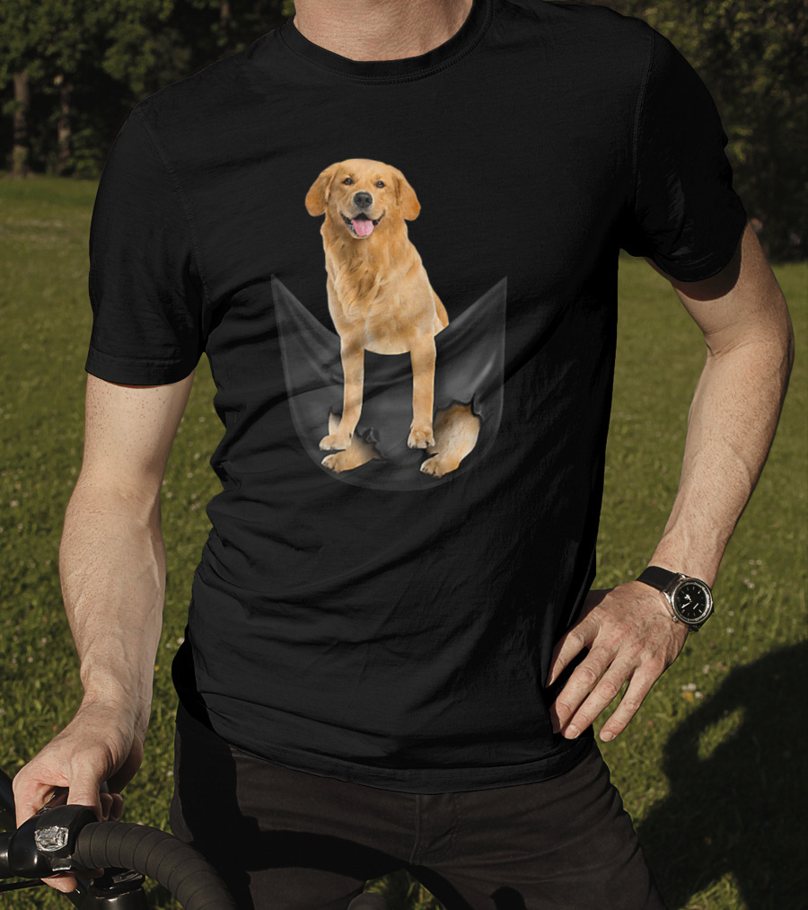 Golden Retriever In Black Pocket T-Shirt
