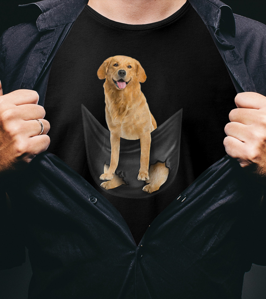 Golden Retriever In Black Pocket T-Shirt