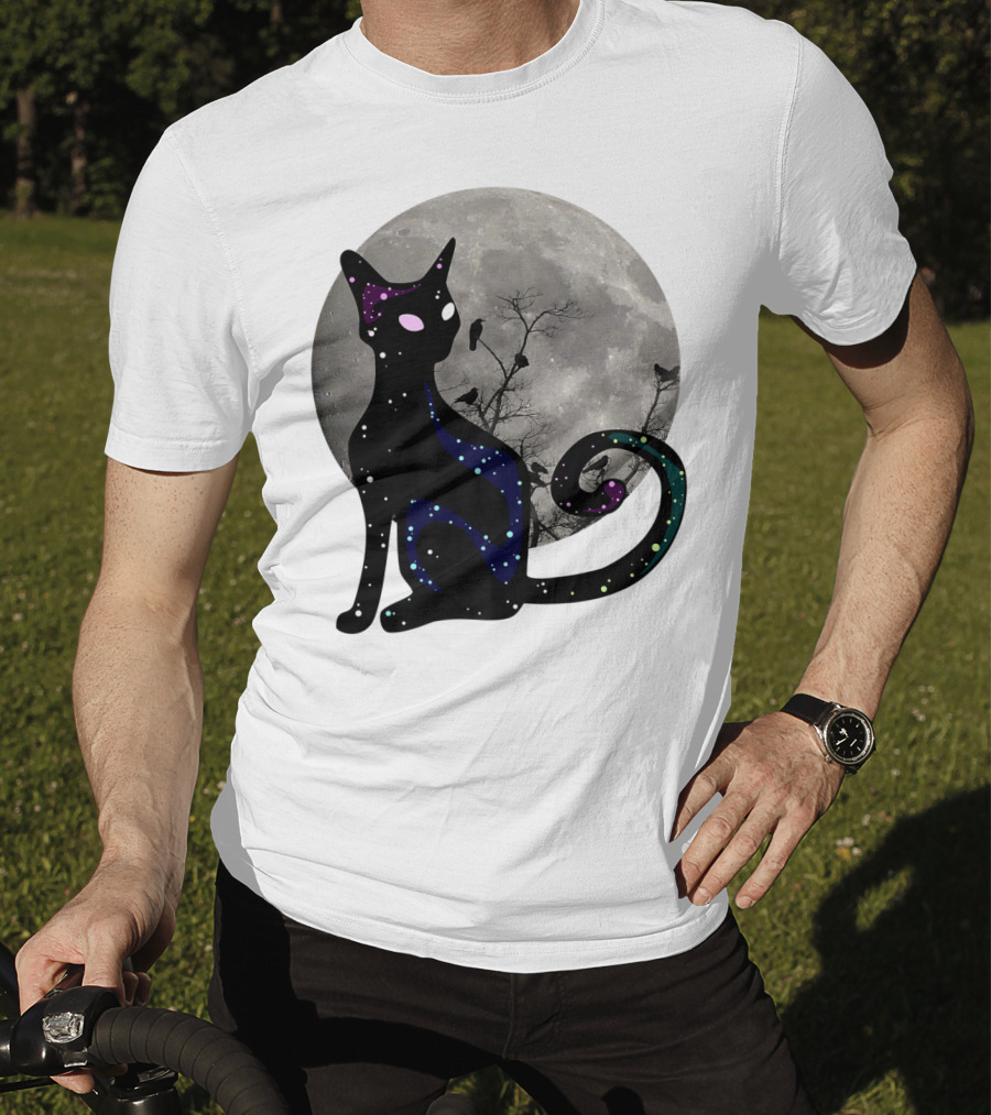 Halloween Scary Black Cat Gothic Full Moon Ravens T-Shirt