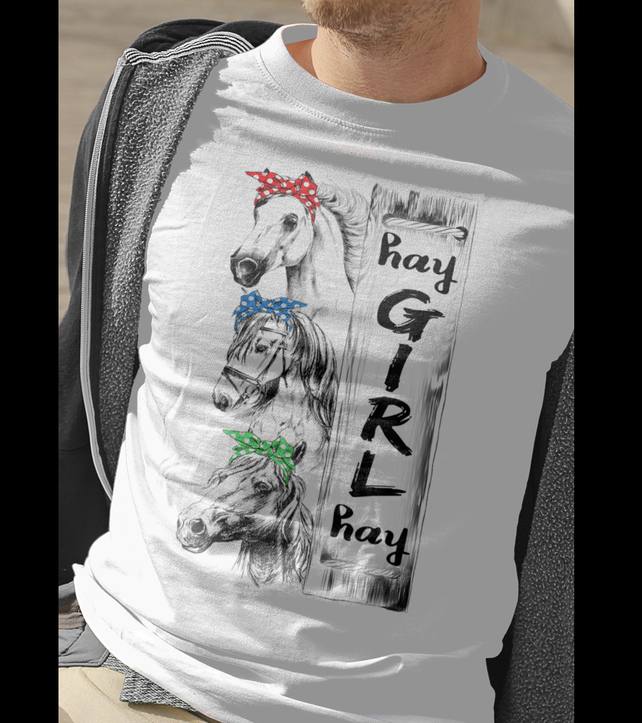 Hay Girl Hay Three Horses With Red Blue Green Polka Dot Ribbons T-Shirt