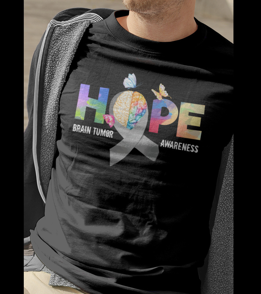 Hope Brain Tumor Awareness Butterfly Ribbon Brain Tumor T-Shirt