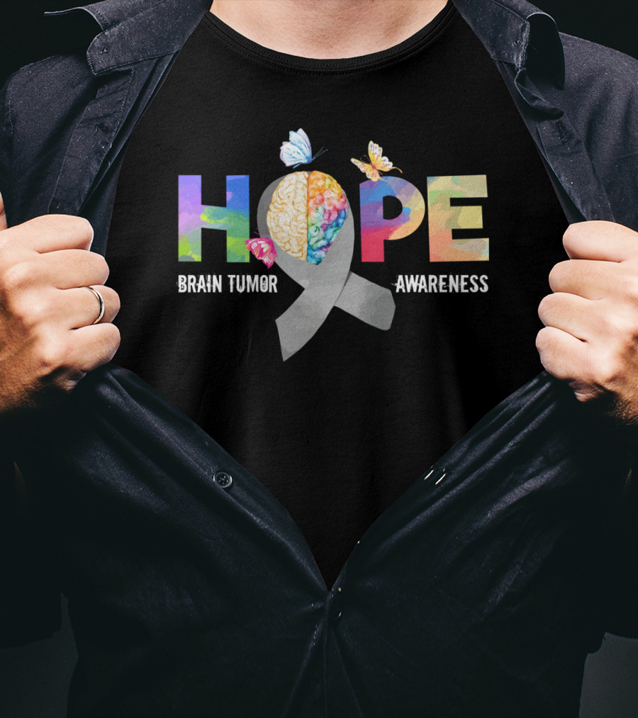 Hope Brain Tumor Awareness Butterfly Ribbon Brain Tumor T-Shirt