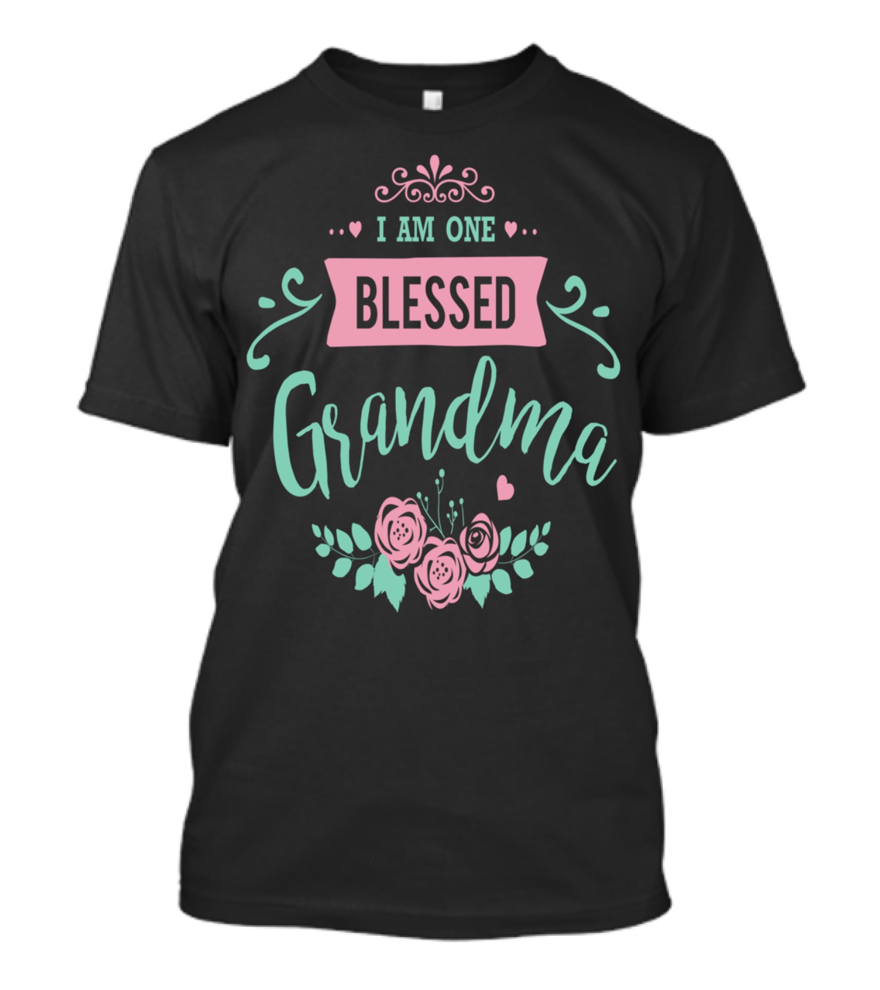 I Am One Blessed Grandma Floral Peach Teal T-Shirt