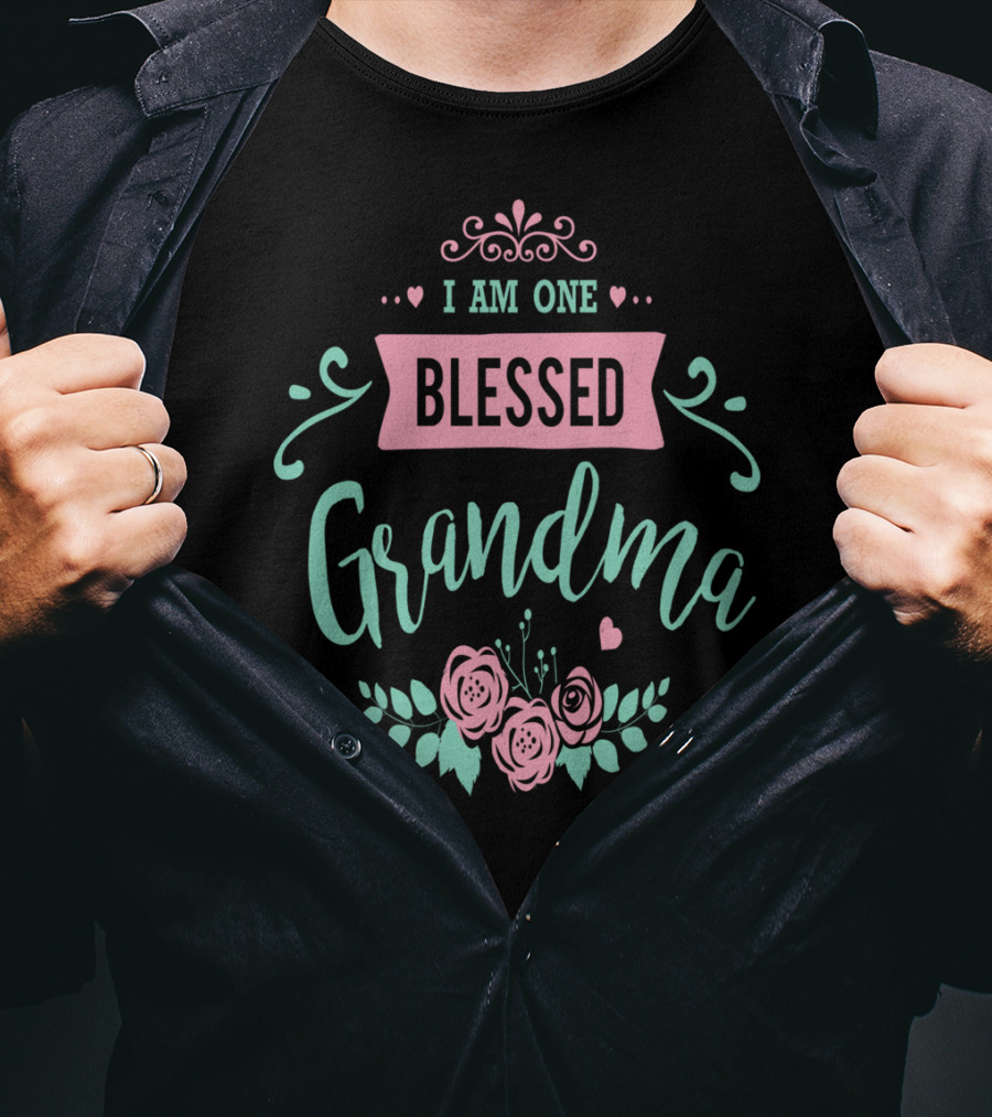 I Am One Blessed Grandma Floral Peach Teal T-Shirt