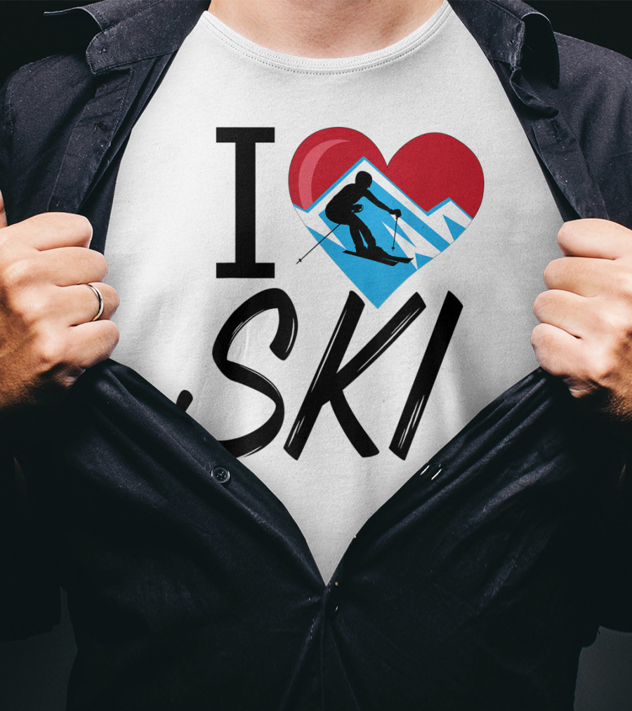 I Love Skiing With Heart And Skier T-Shirt