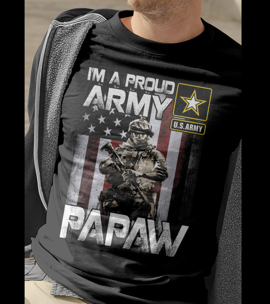 I'm A Proud Army Papaw U.S. Army Star Soldier And American Flag T-Shirt