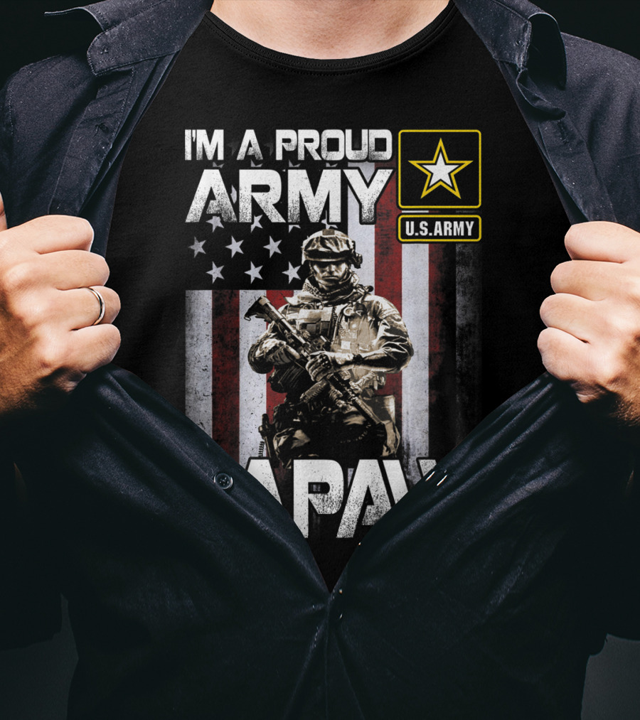 I'm A Proud Army Papaw U.S. Army Star Soldier And American Flag T-Shirt