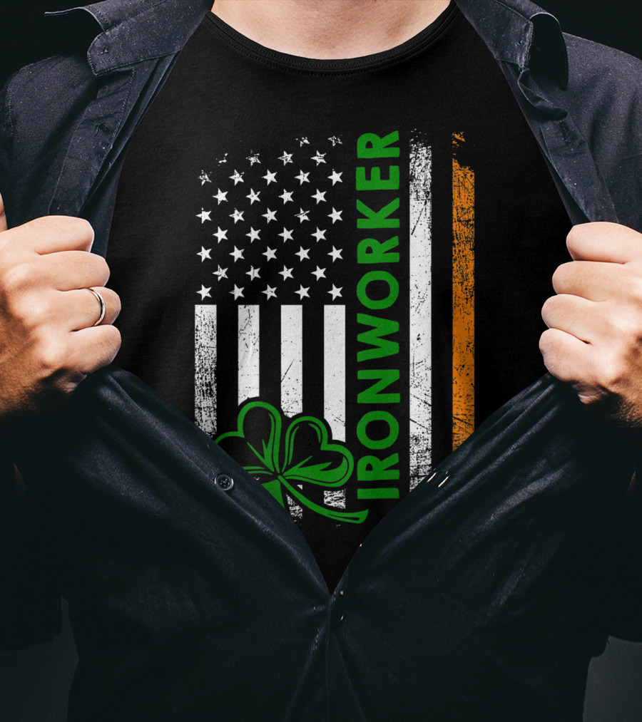 Irish American Ironworker Shamrock Flag T-Shirt