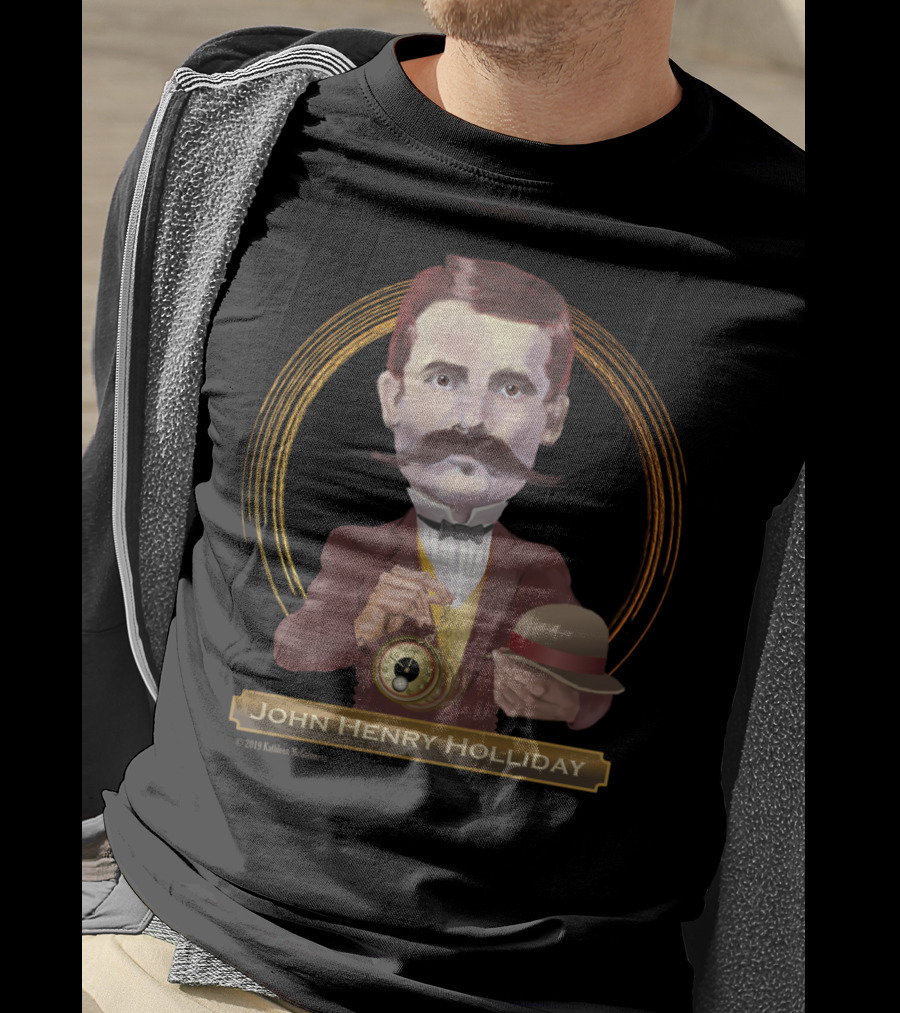 John Henry Holliday Wild West Legend Holding Pocket Watch And Bowler Hat T-Shirt