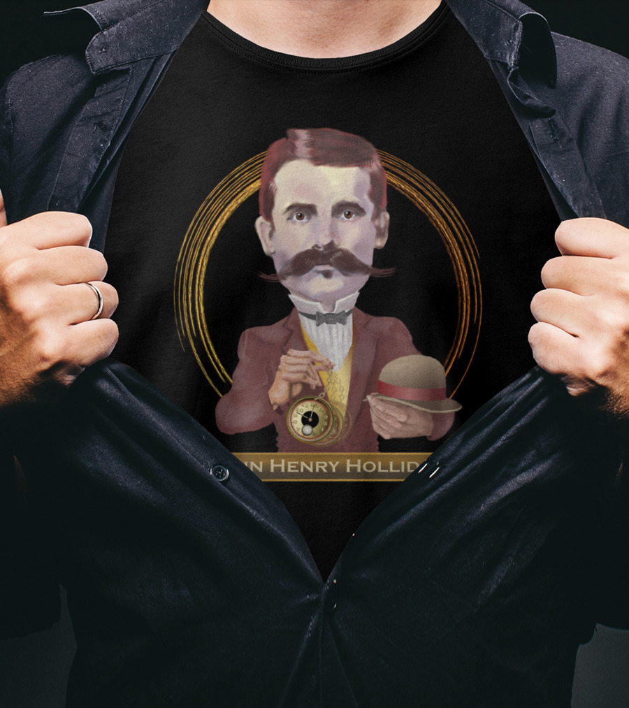 John Henry Holliday Wild West Legend Holding Pocket Watch And Bowler Hat T-Shirt