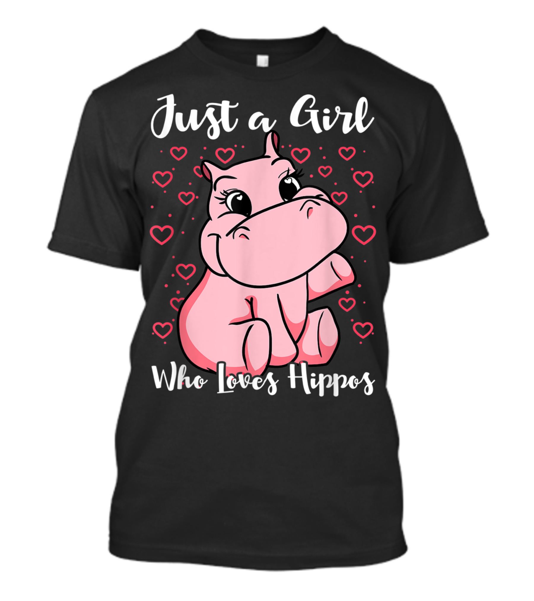 Just A Girl Who Loves Hippos Cute Animal Pink Hearts T-Shirt