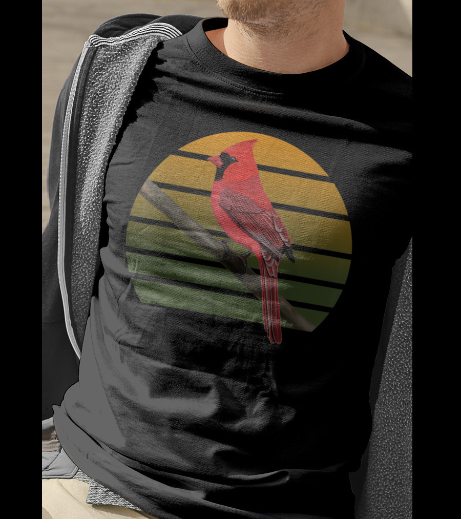 Jzbirds Northern Cardinal Bird Animal Vintage Sunset Circle T-Shirt