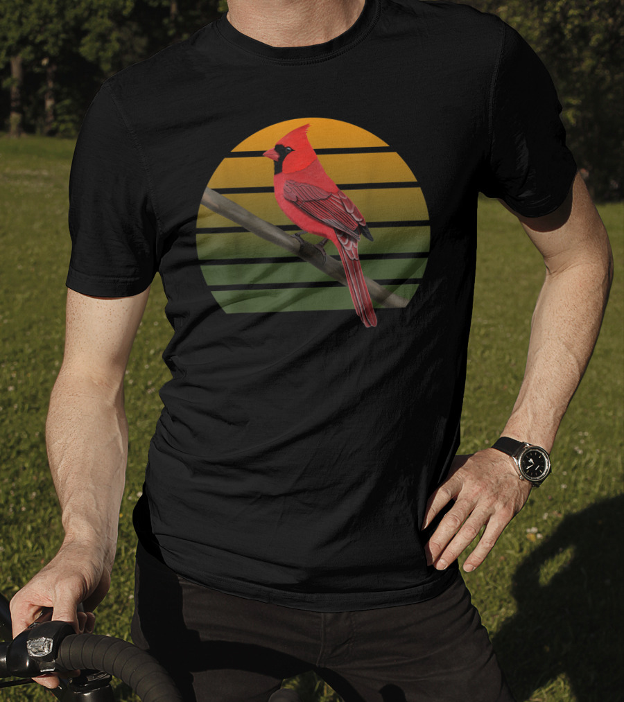 Jzbirds Northern Cardinal Bird Animal Vintage Sunset Circle T-Shirt
