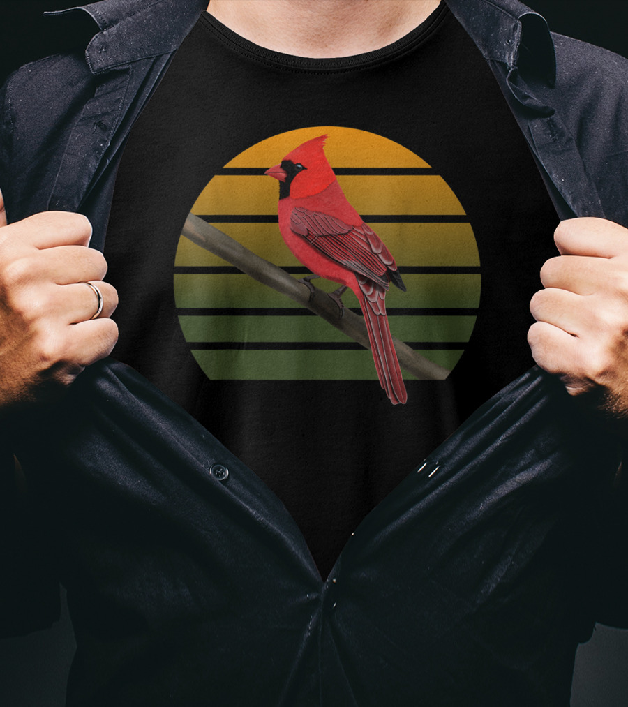 Jzbirds Northern Cardinal Bird Animal Vintage Sunset Circle T-Shirt
