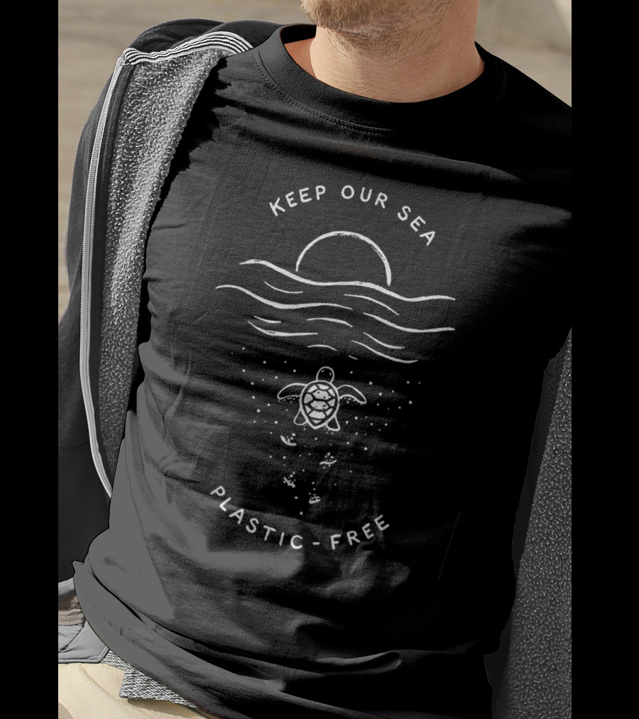 Keep Our Sea Plastic Free Turtle Ocean Waves Sun Eco T-Shirt