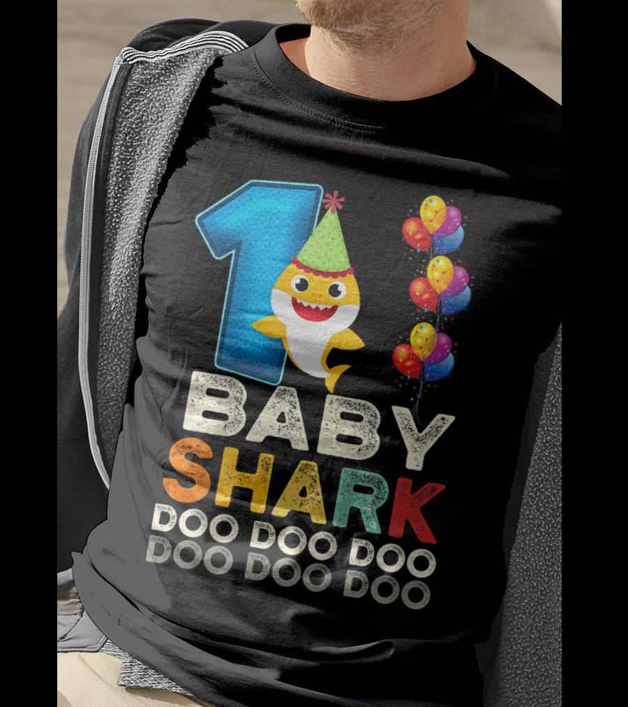 1 Baby Shark Doo Doo Doo Kids 1st Birthday Son Daughter T-Shirt